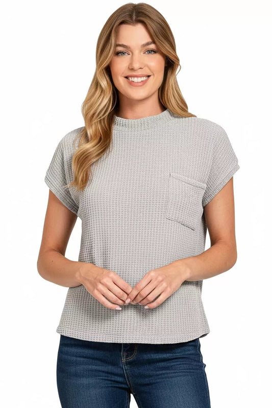 Zenana Chenille Waffle Sweater in Heather Grey in H grey
