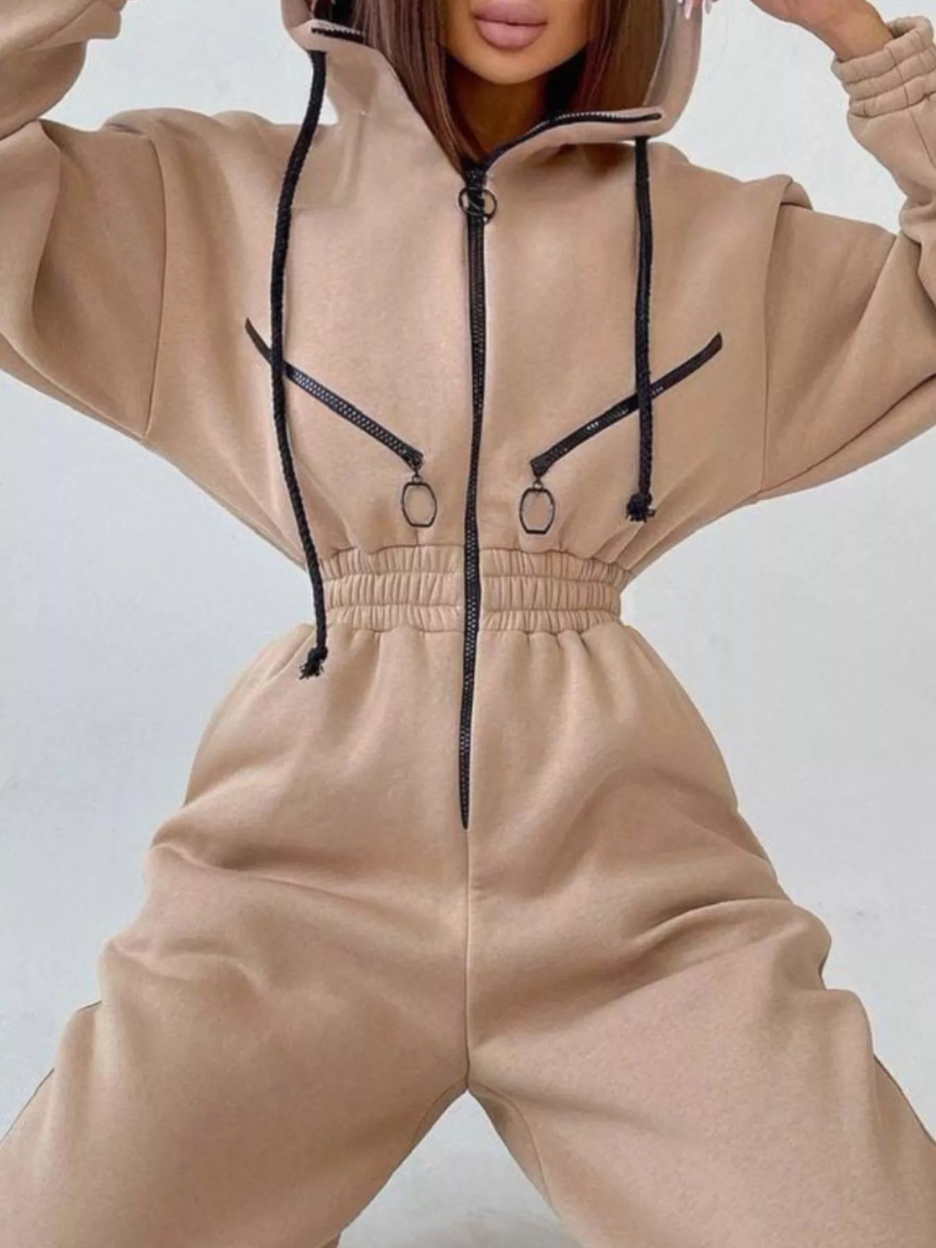 Zip Front Dropped Shoulder Jumpsuit