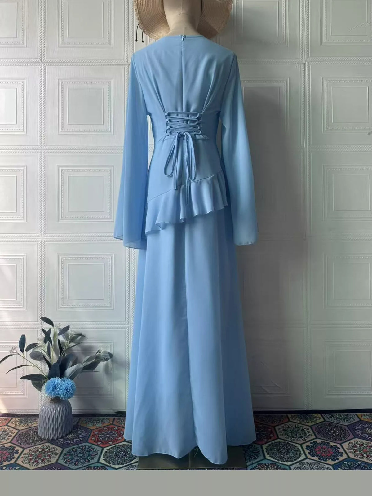 Ruffled Flare Sleeve Maxi Dress