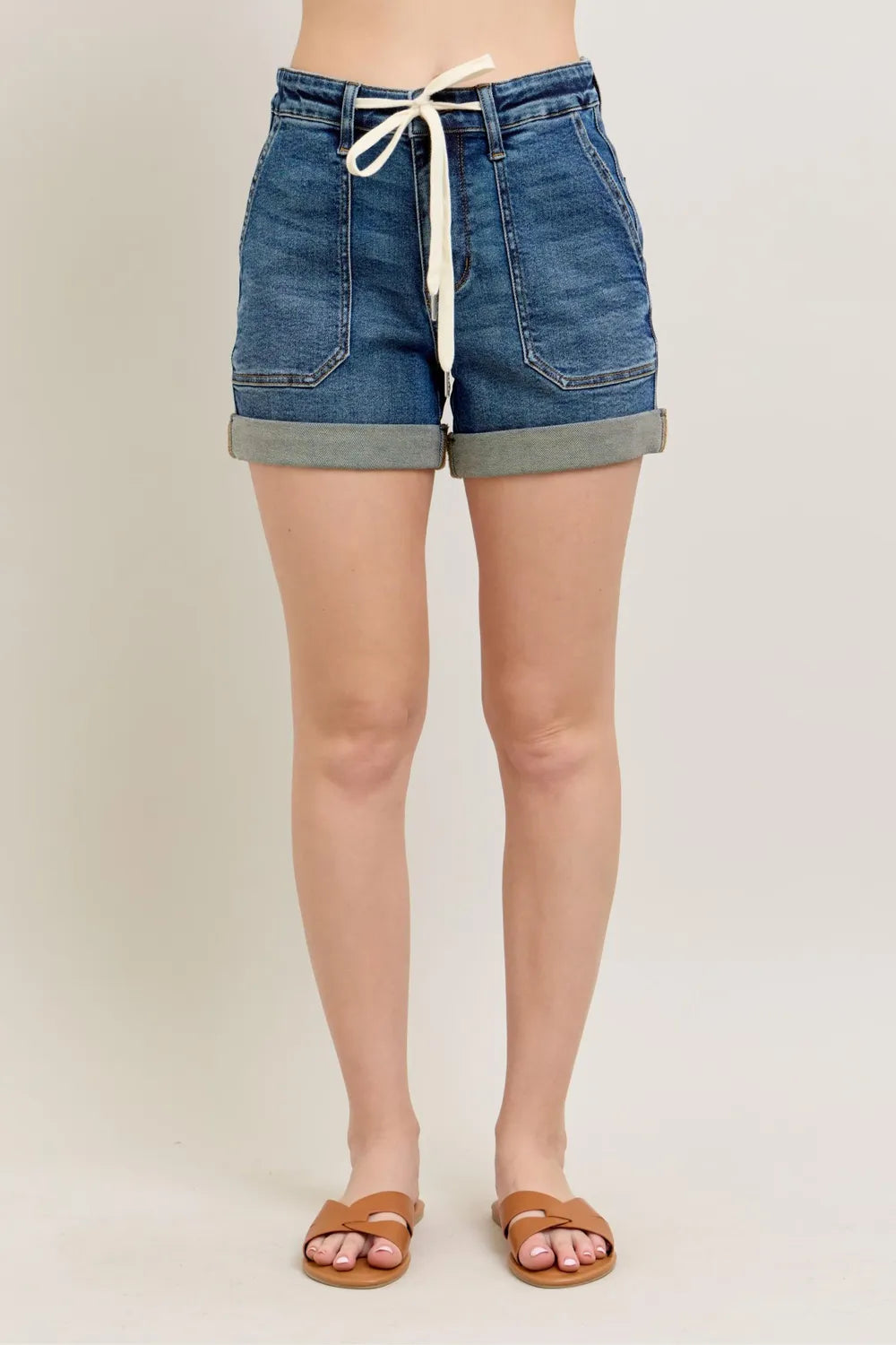 Judy Blue High-Rise Cuffed Denim Shorts in Dark Wash