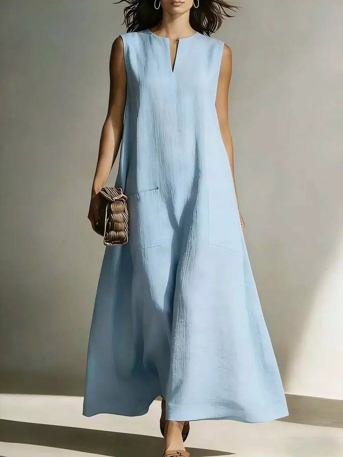 Notched Sleeveless Maxi Dress