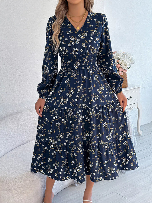 Floral Print Tiered Midi Dress