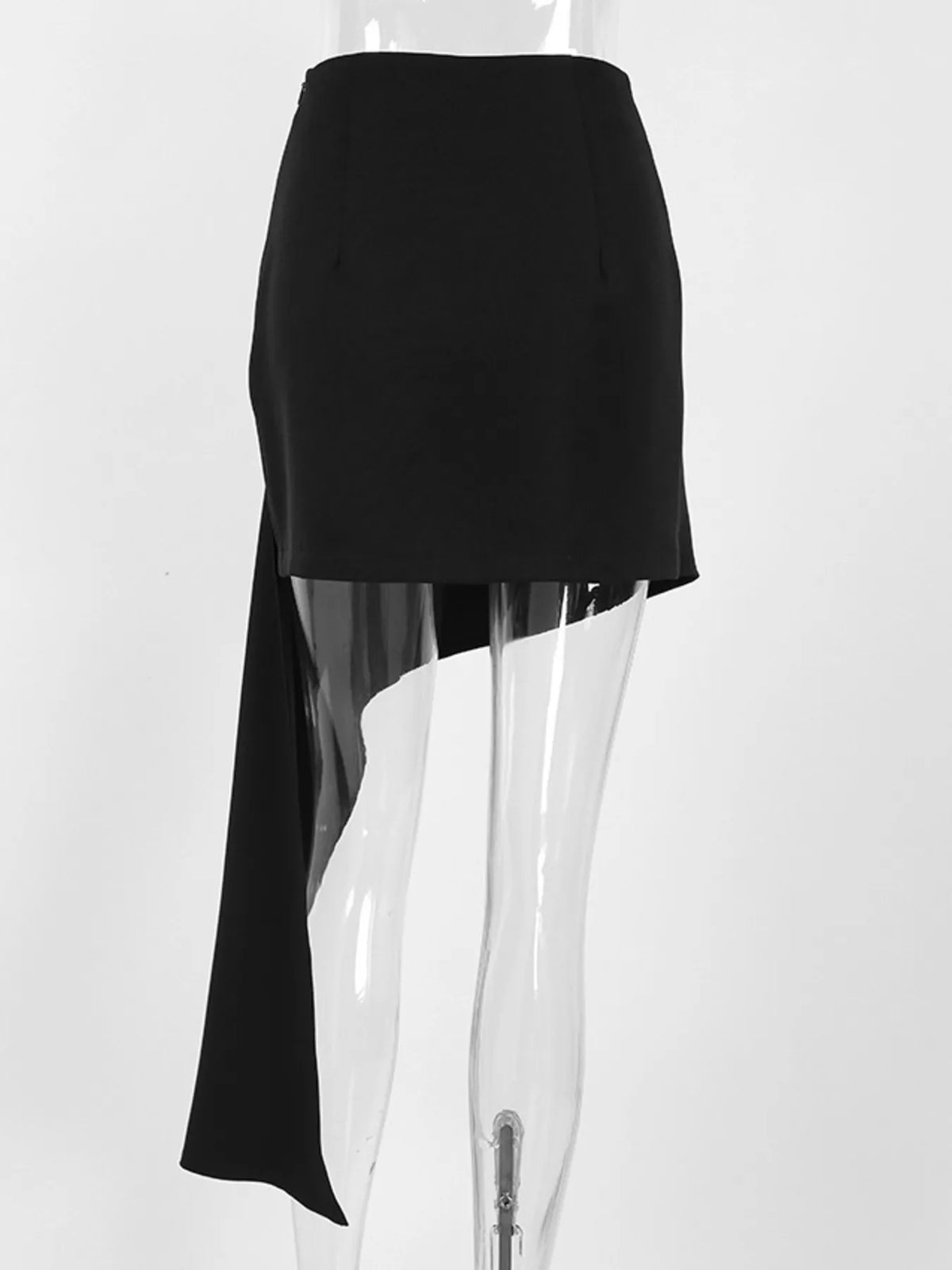 Asymmetric High-Waisted Draped Mini Skirt in Black