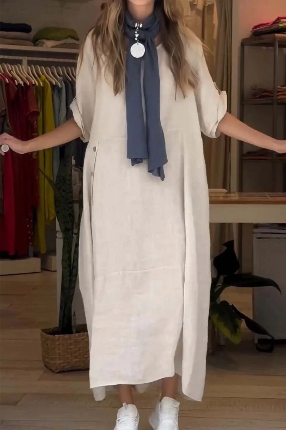 Relaxed-Fit Button-Front Dress, Plus Size