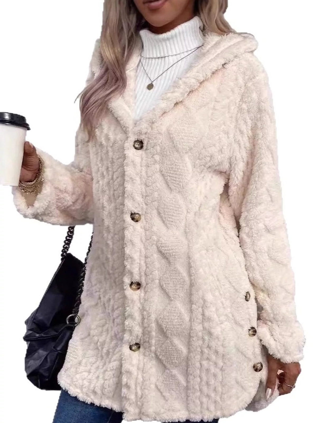 Cozy Cable-Knit Faux Fur Hooded Jacket