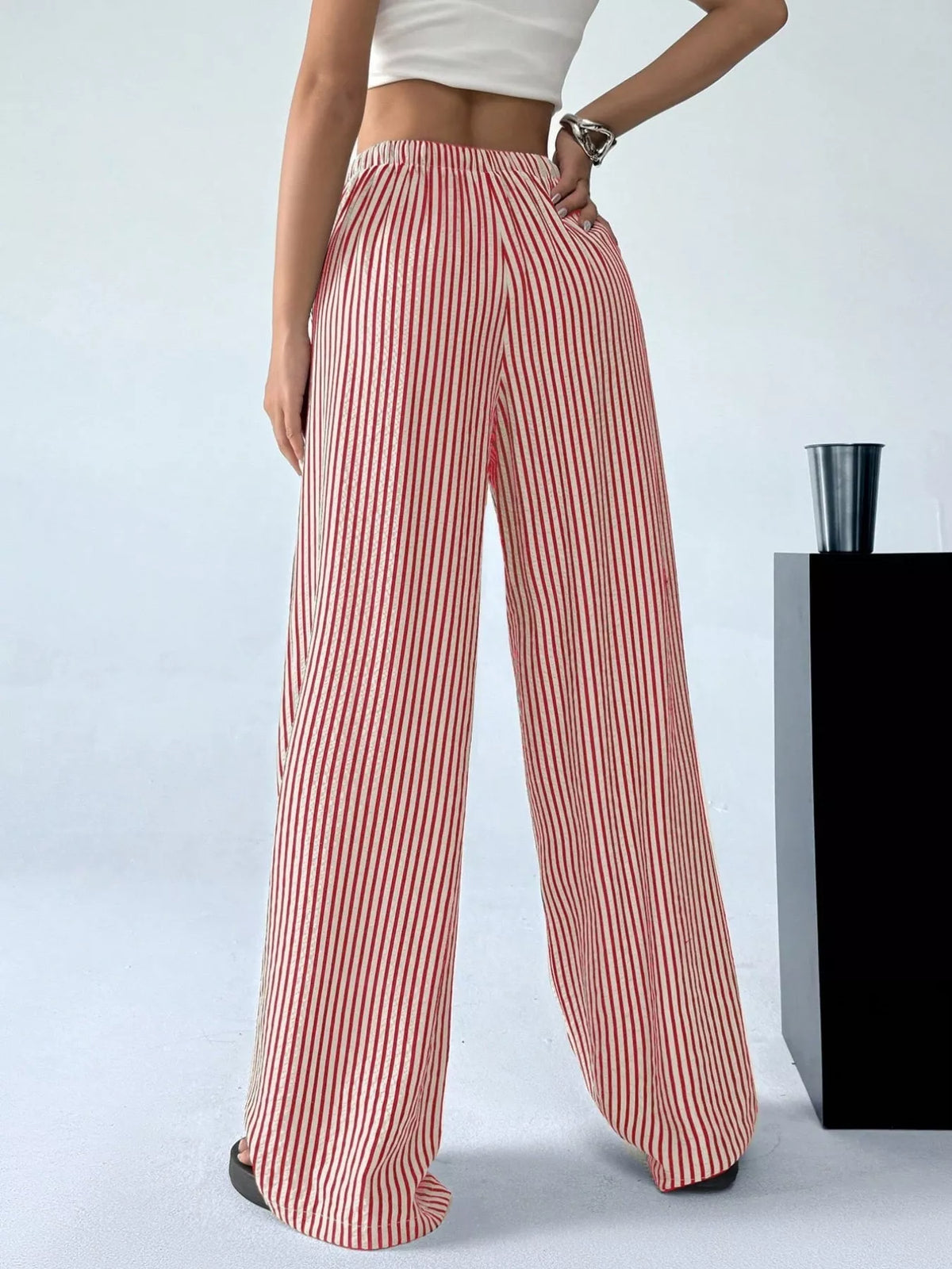 Plus-Size Striped Drawstring Wide-Leg Pants