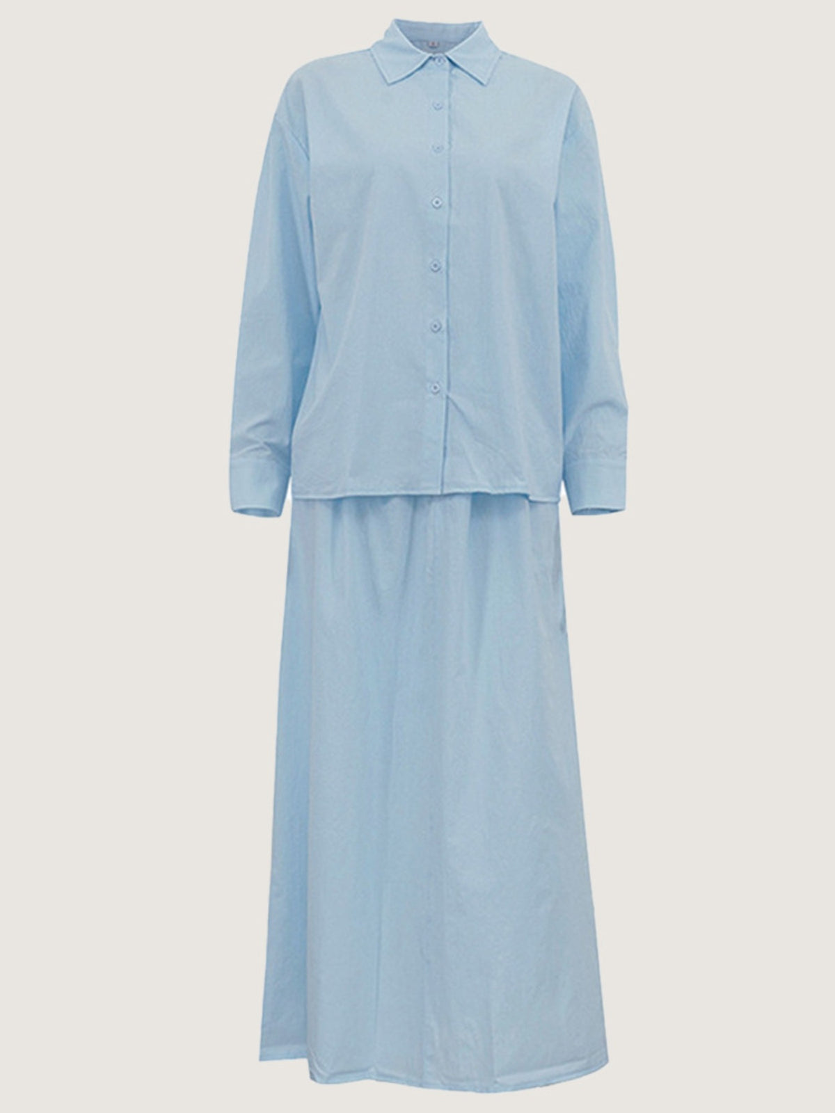 Tie-Front Shirt and Maxi Skirt Set in Light Blue