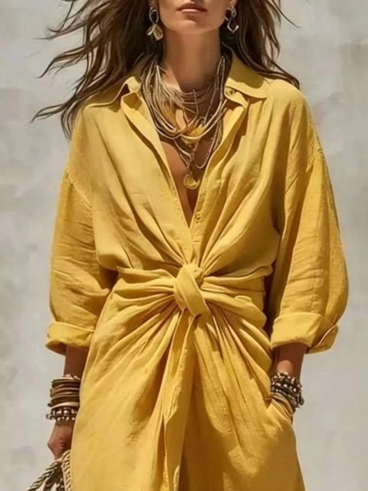 Front-Tie Maxi Shirt Dress