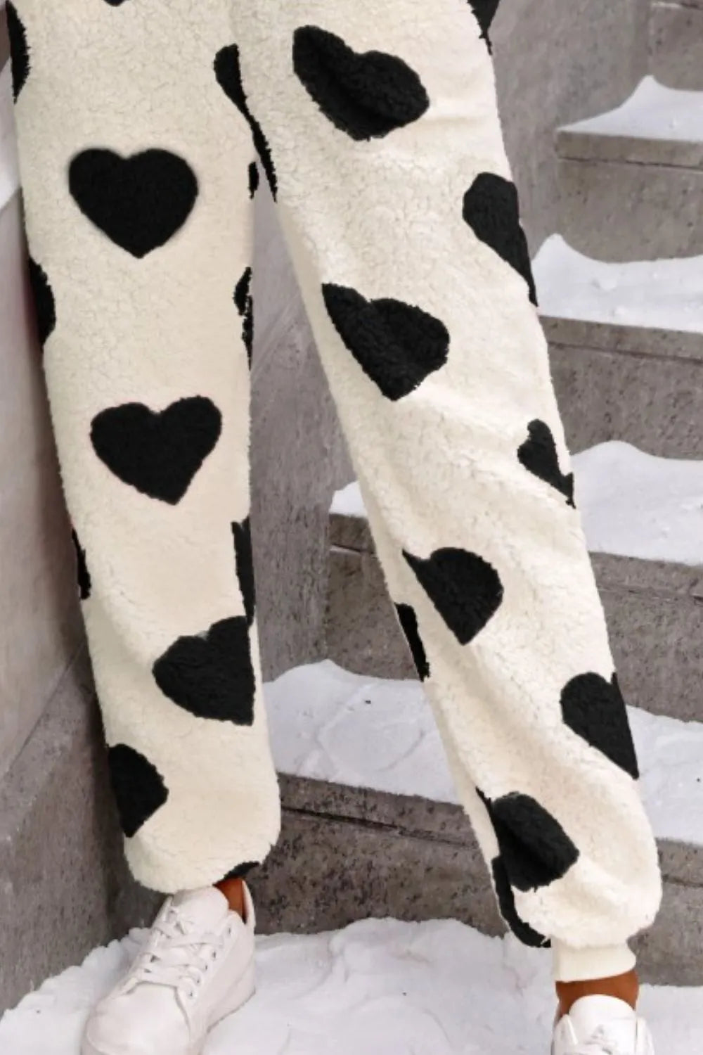 Fuzzy Heart Zip-Up Hooded Lounge Jumpsuit