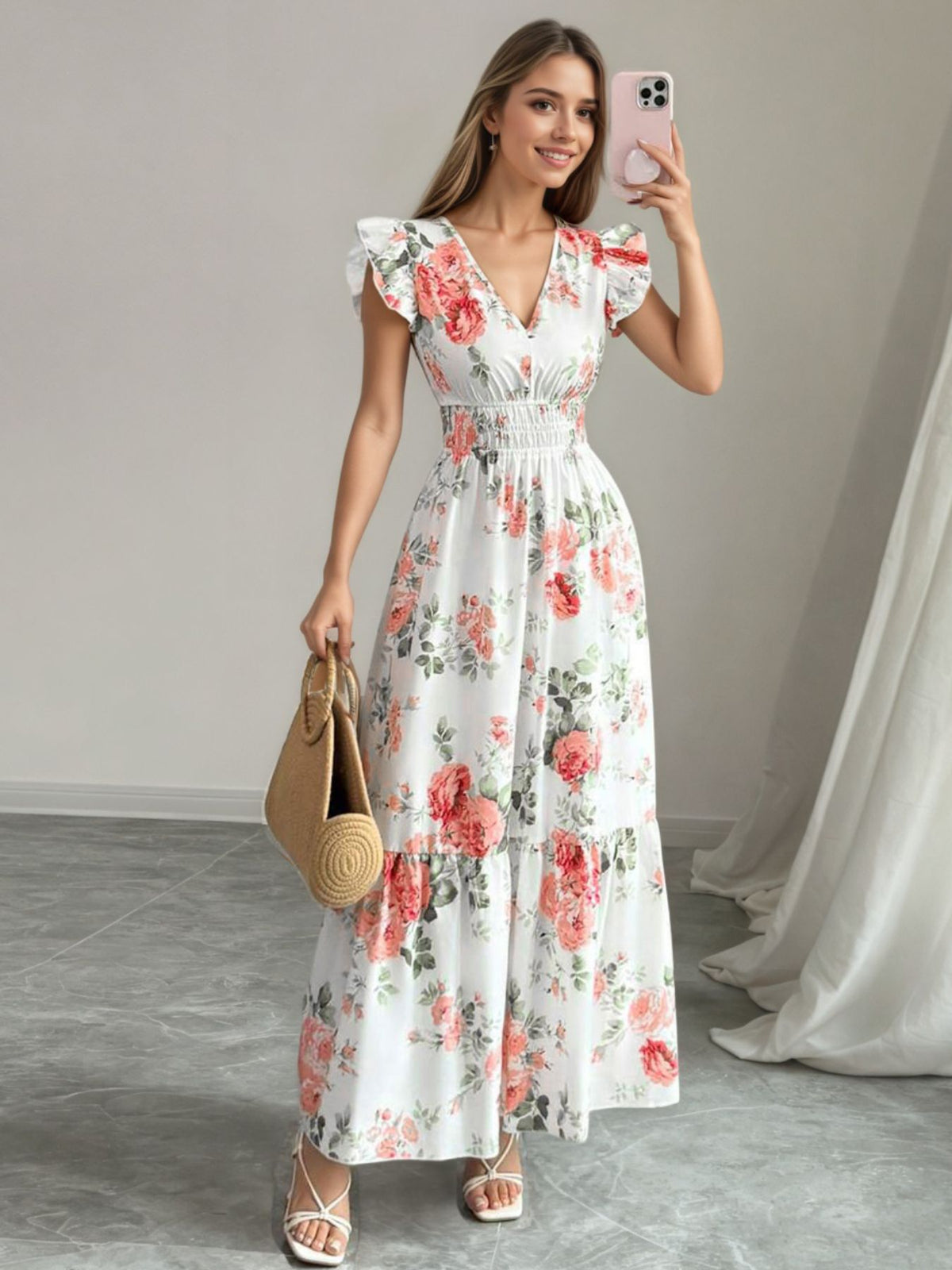 Ruffle Sleeve Tiered Maxi Dress in Floral