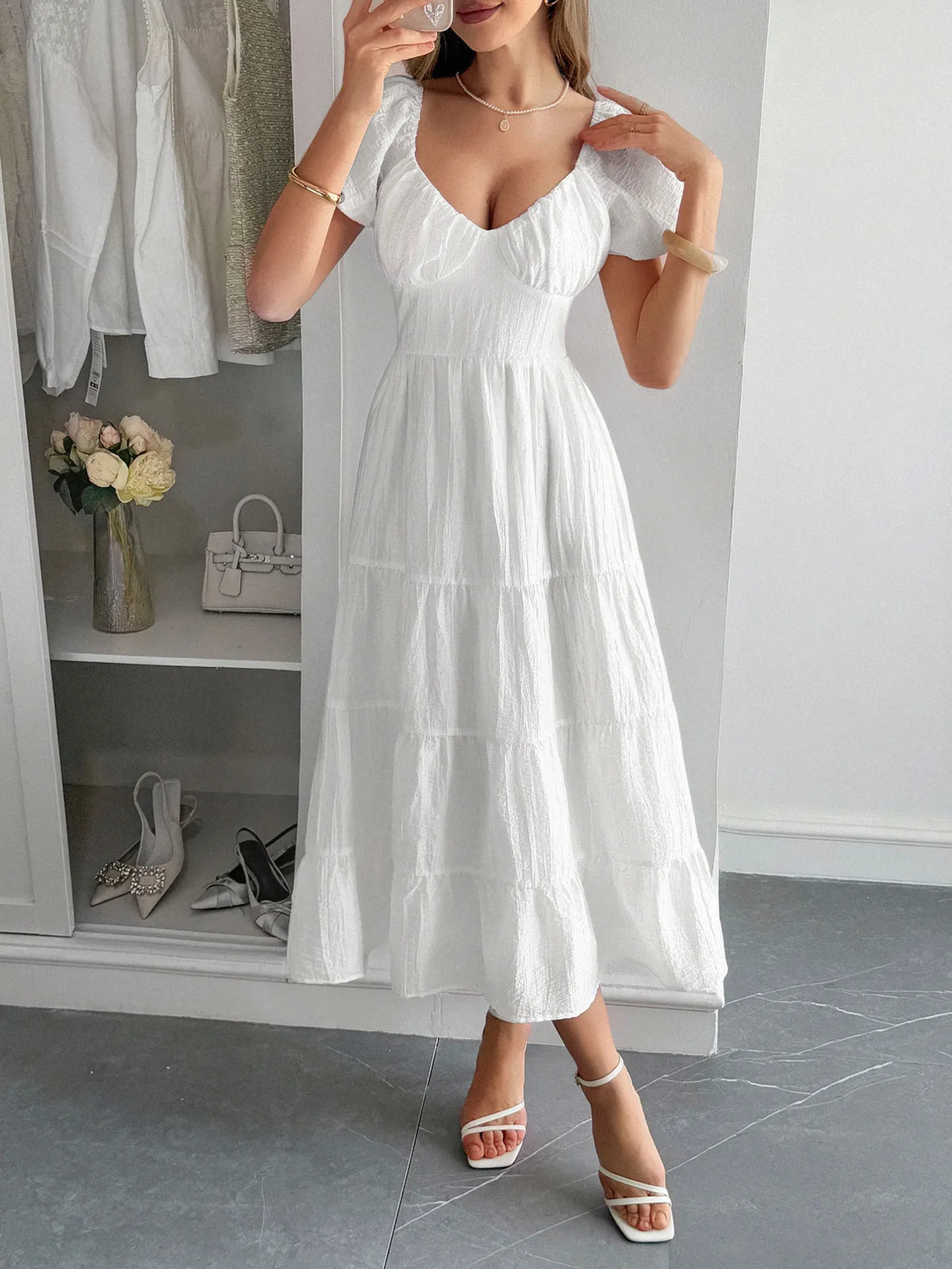 Backless V-Neck Midi Dress in Yellow