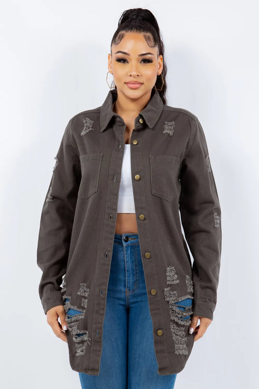 American Bazi Distressed Denim Jacket in Gray