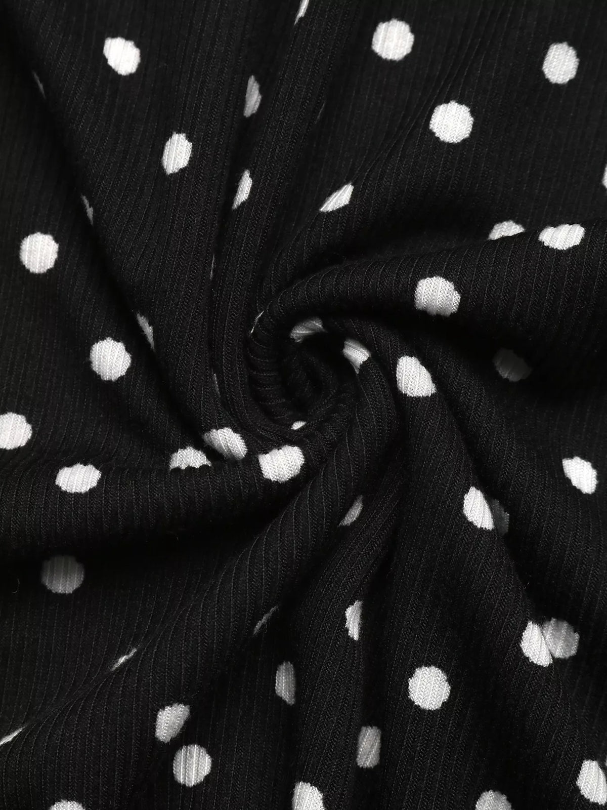 Polka Dot Long Sleeve Ruffle Hem Mini Dress in Black