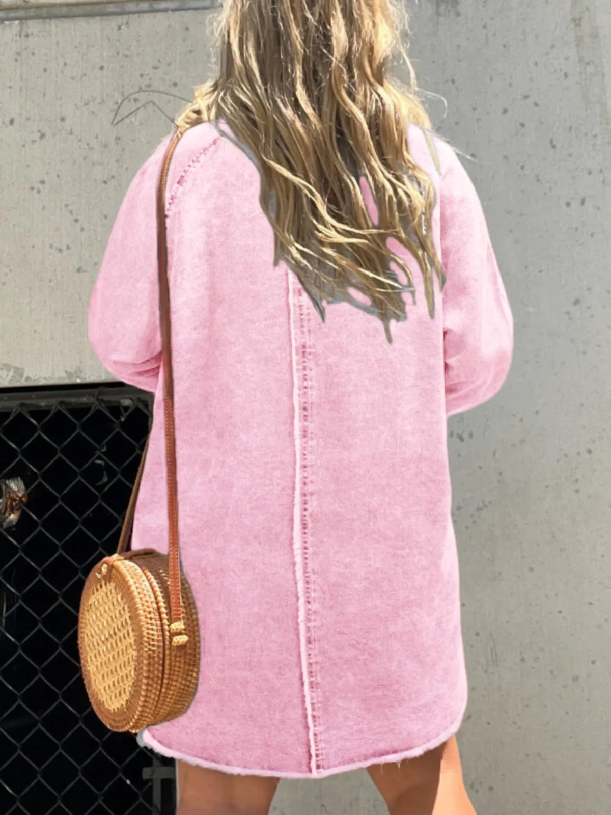 Oversized Button-Front Denim Shirt Dress