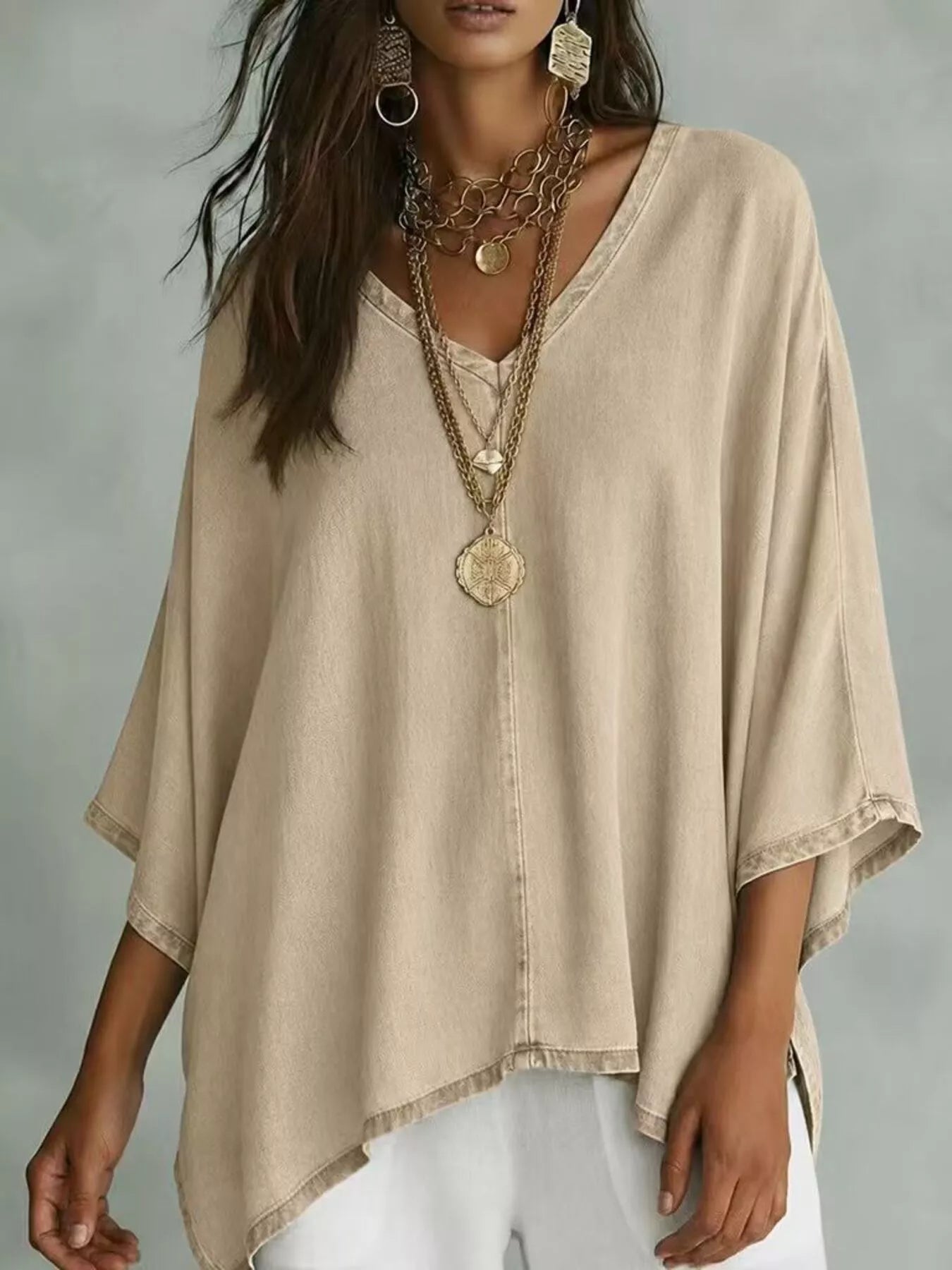 V-Neck Batwing Sleeve T-Shirt