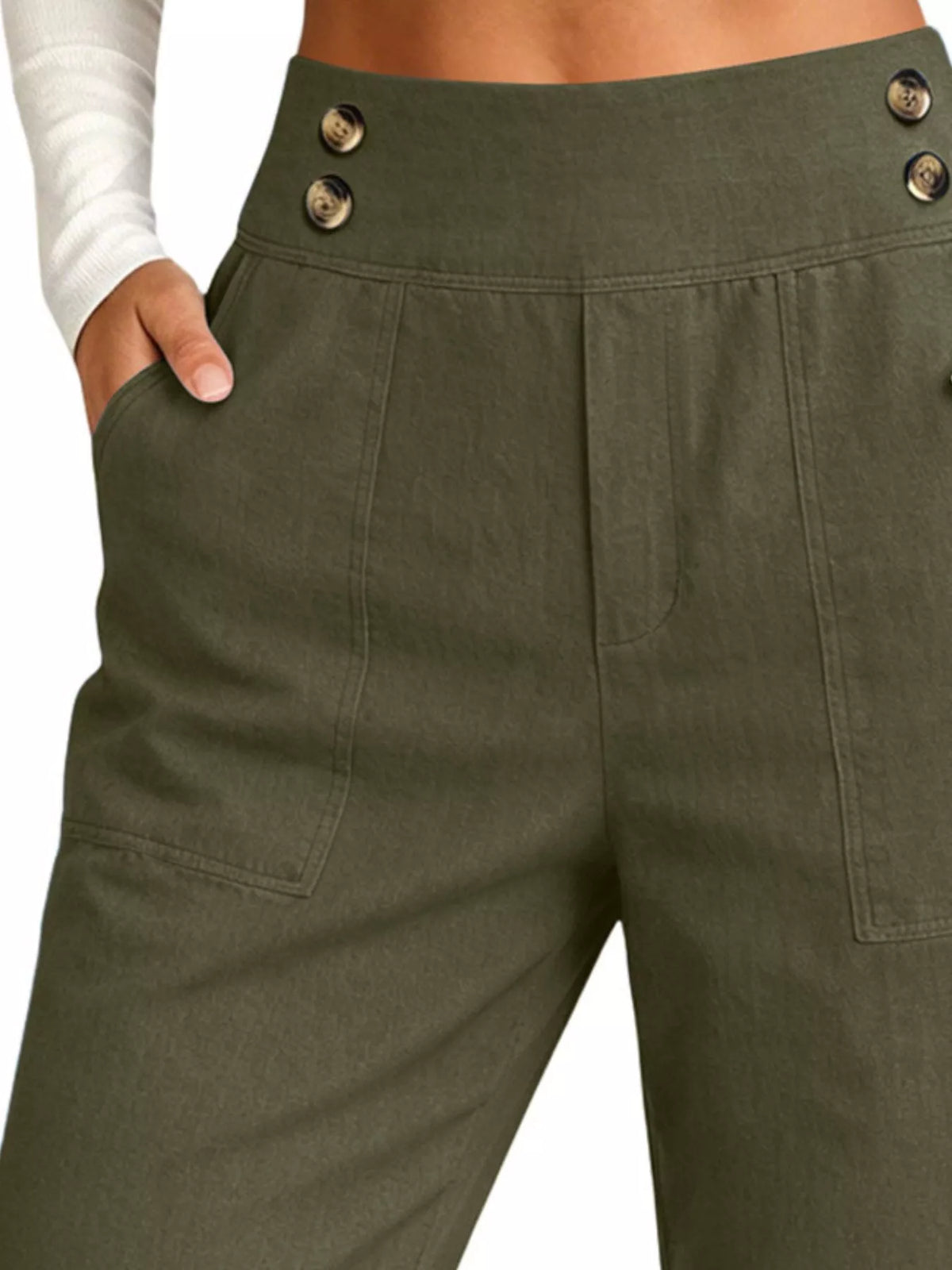 High-Waisted Button-Detail Cropped Pants