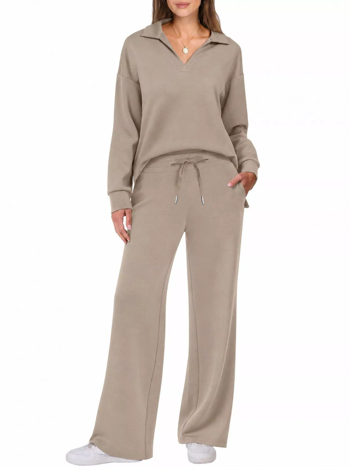 Dropped Shoulder Top and Drawstring Pant Set
