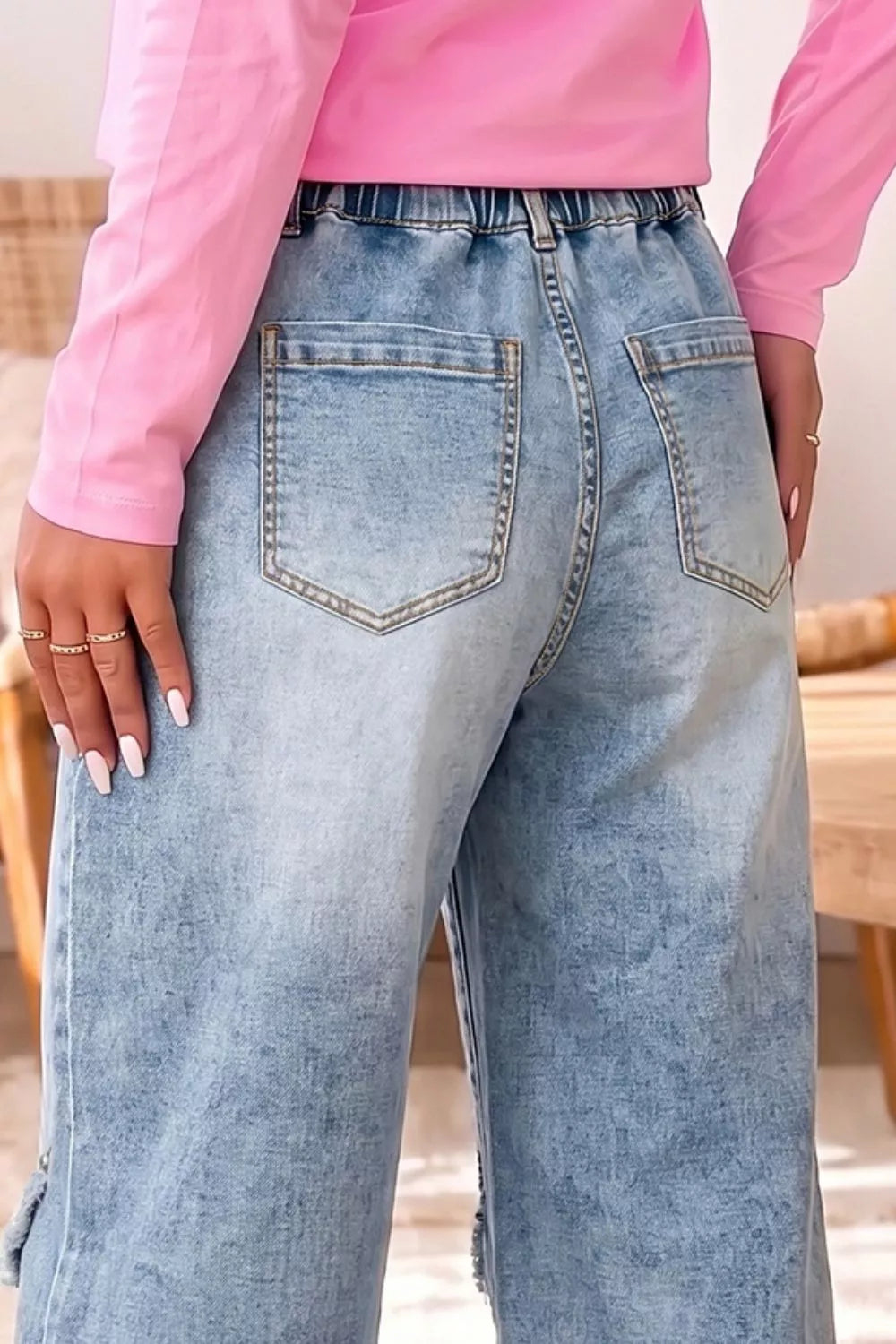 Studded Wide-Leg Jeans in Light Blue