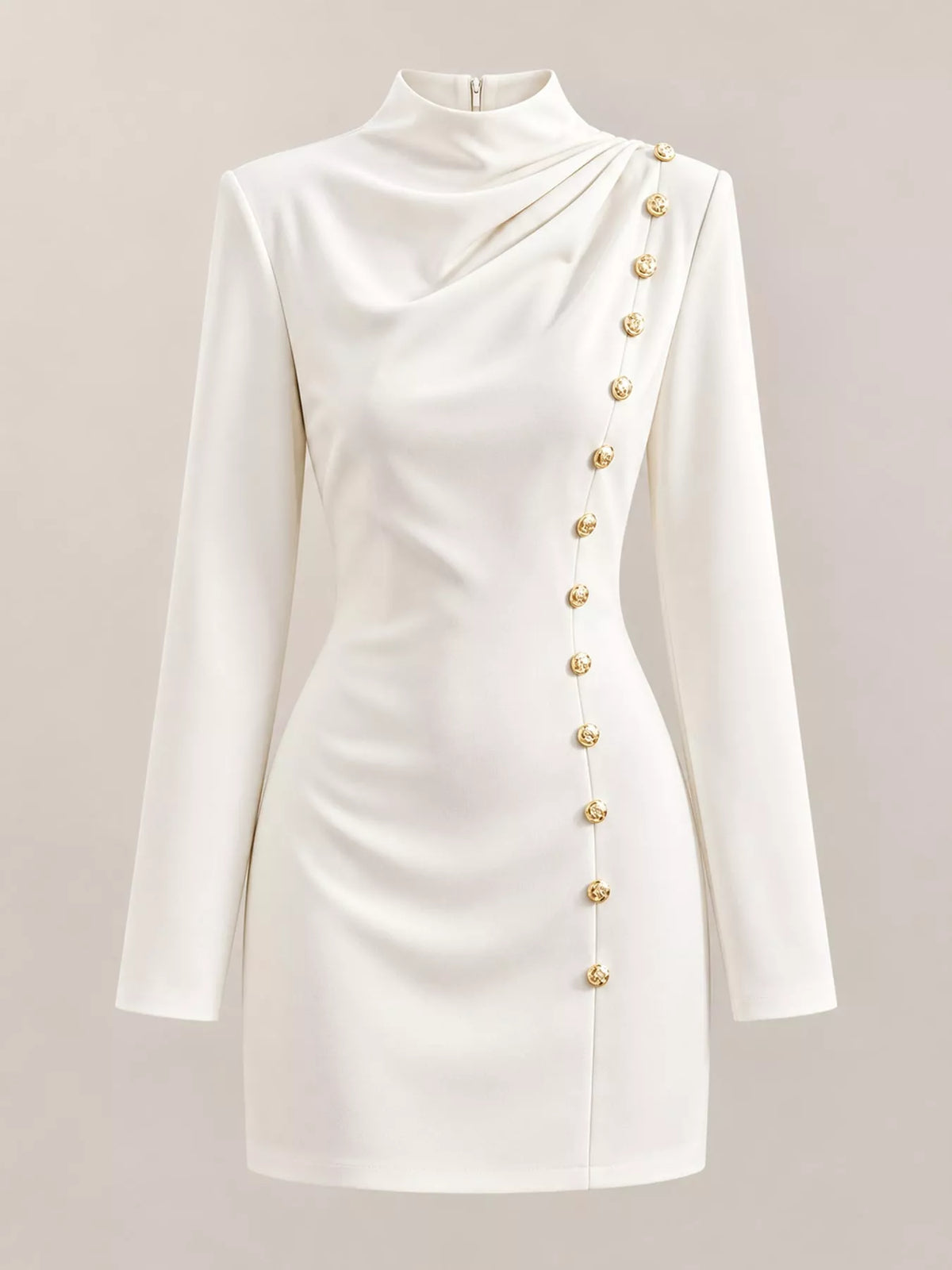 Decorative Button Mock Neck Mini Dress