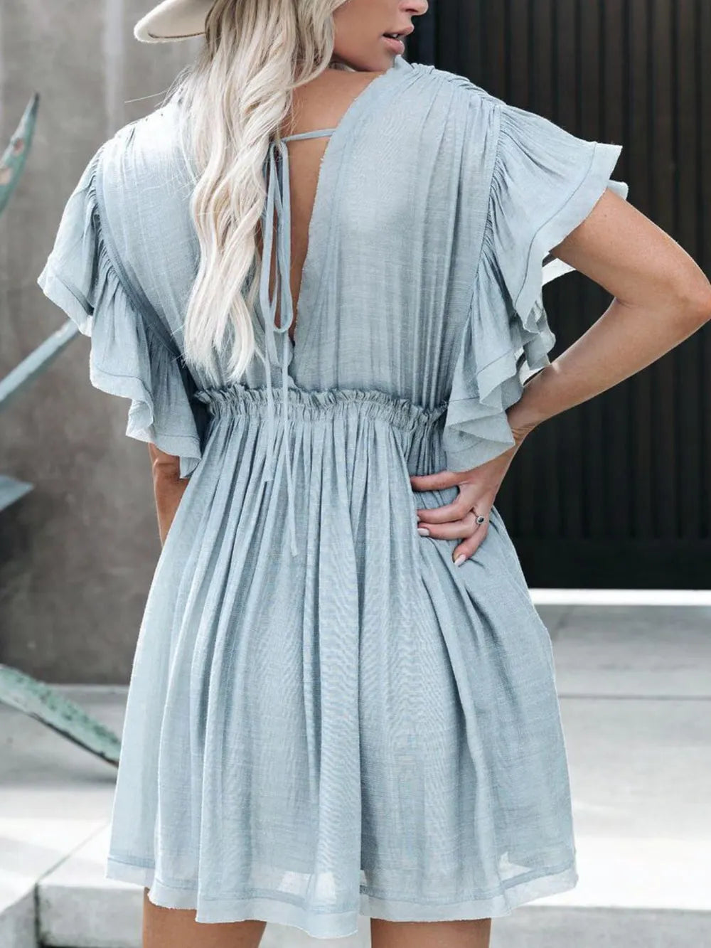 Drawstring Ruffled Mini Dress