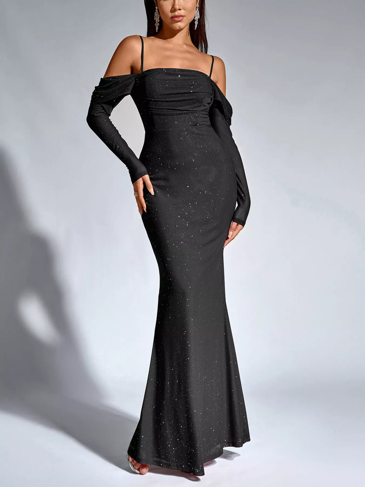 Long-Sleeve Glitter Mermaid Maxi Dress