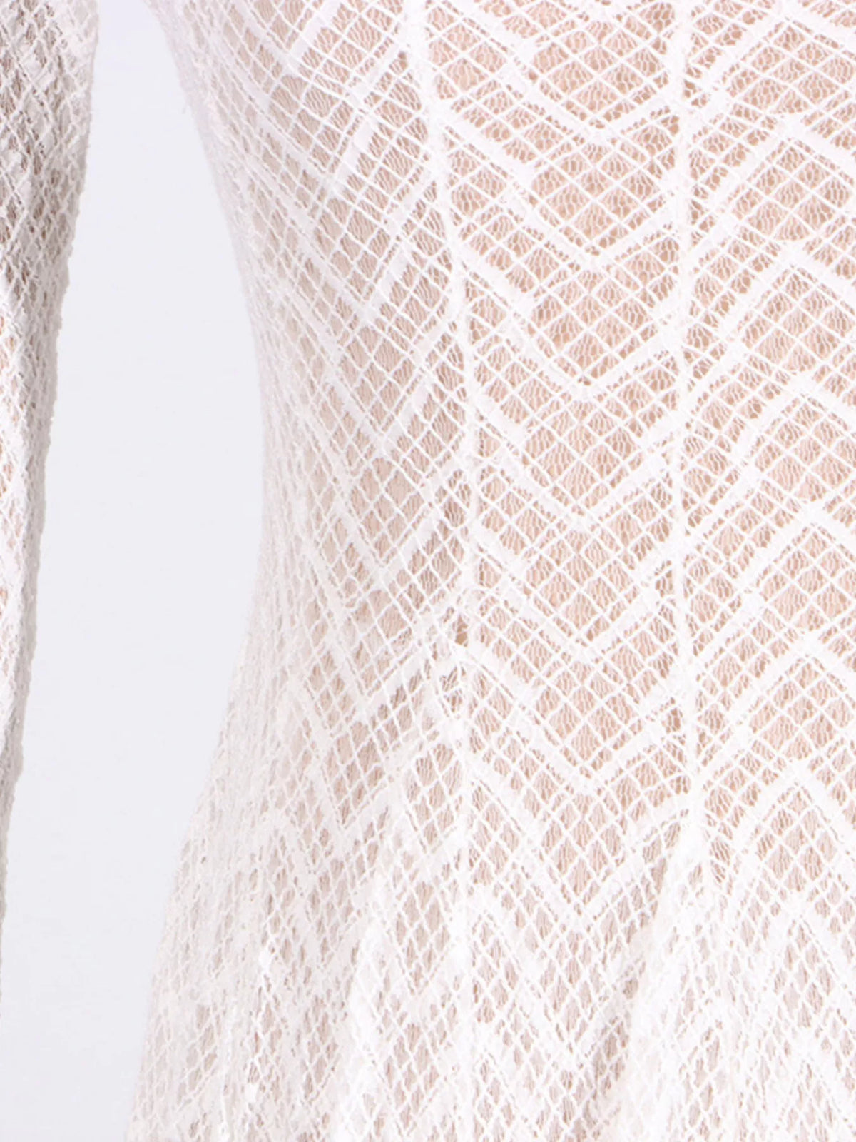 Lace Mock Neck Long Sleeve Maxi Dress in White
