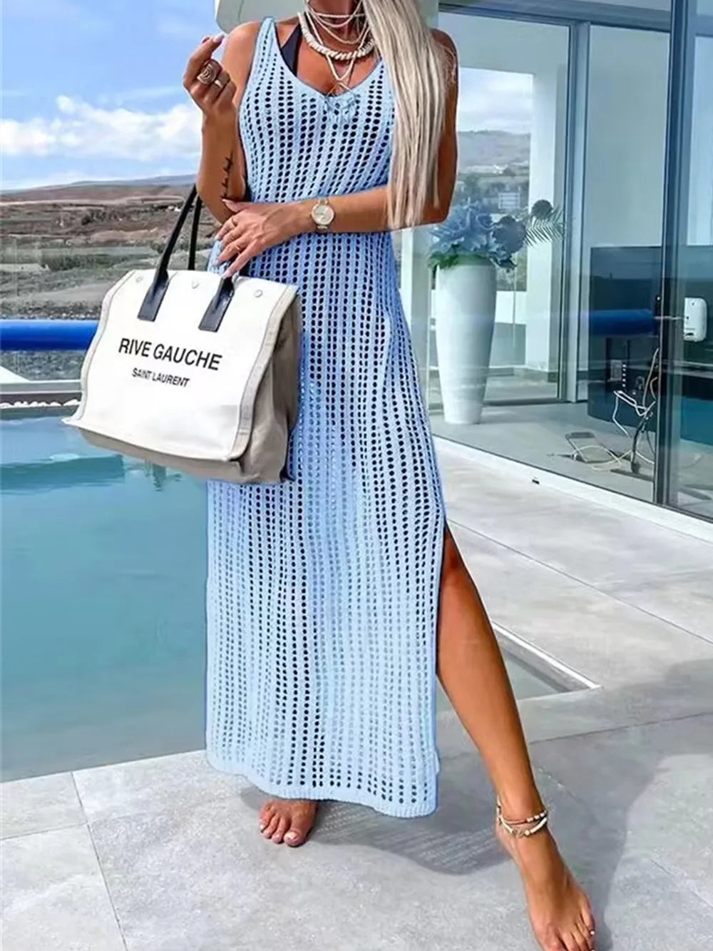 Openwork Cutout Wide Strap Dress