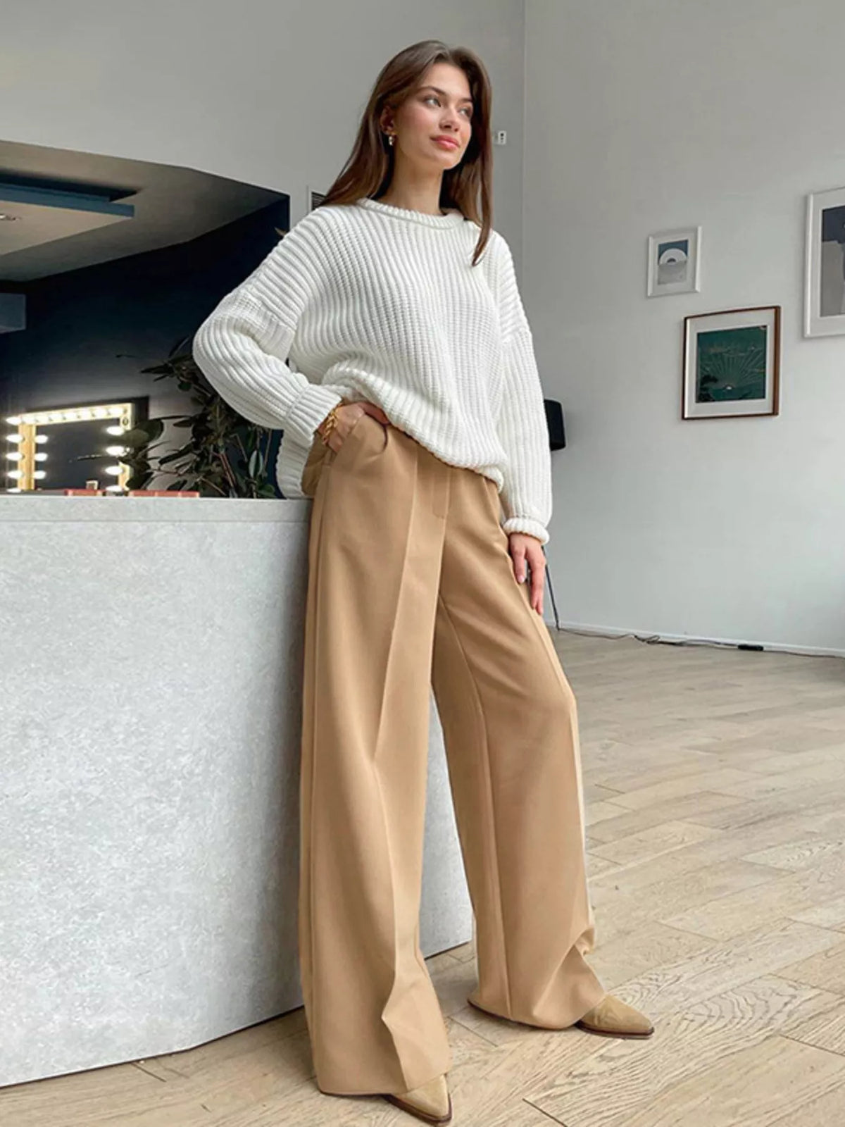 Pleated Wide Leg Pants in Blue