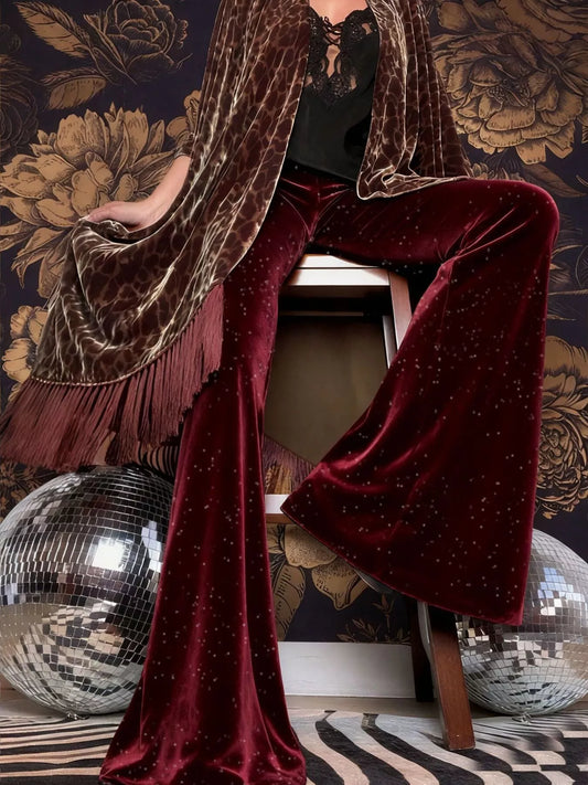 High-Waisted Velvet Flared Pants