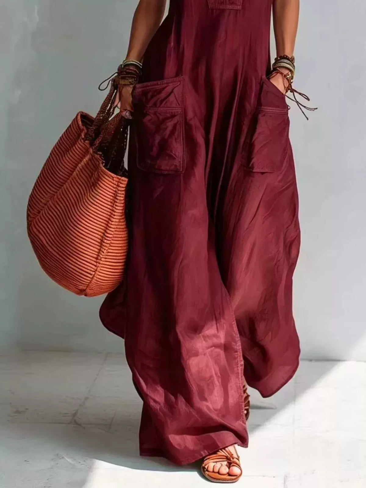 V-Neck Sleeveless Wide Leg Jumpsuit