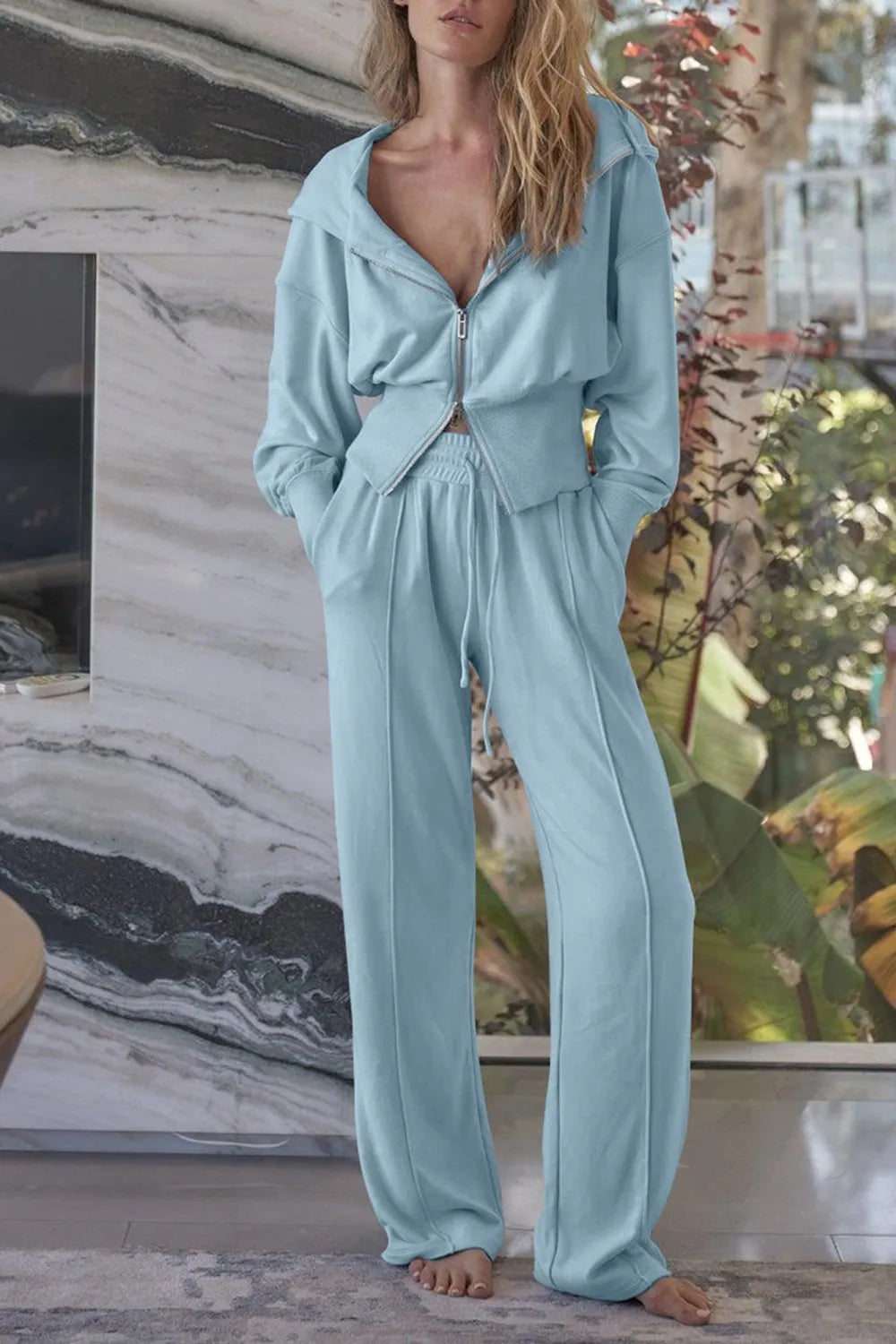 Zip-Up Hoodie and Drawstring Pants Active Set