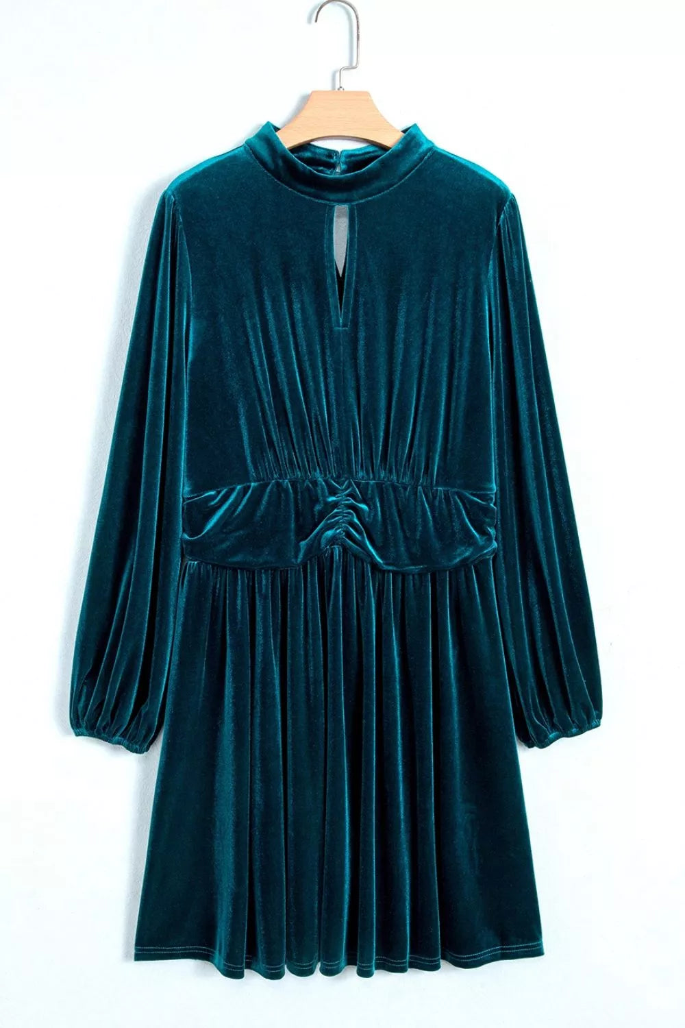 Velvet Mock Neck Long Sleeve Dress in Deep Teal