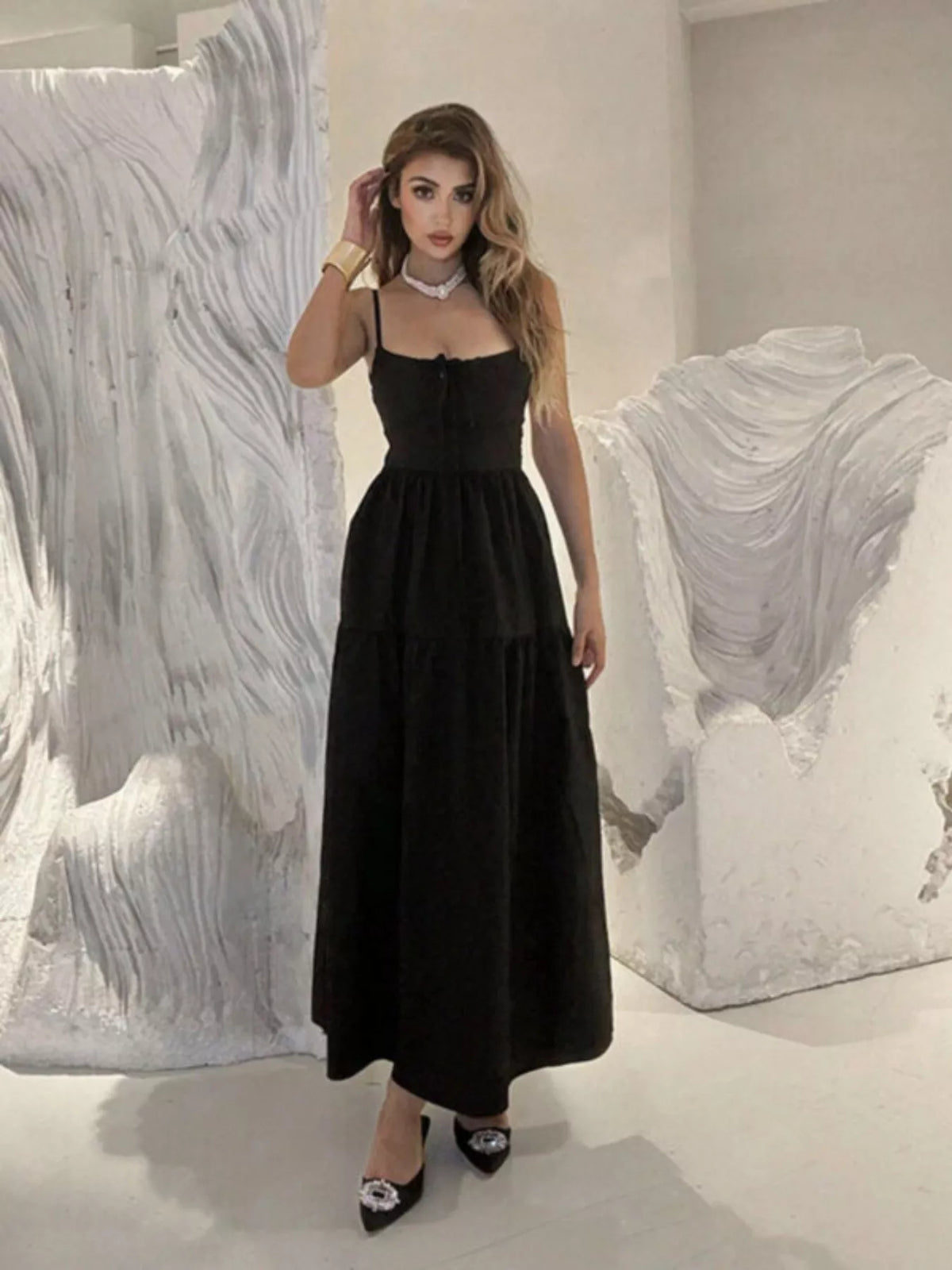 Lace-Up Crisscross Back Maxi Dress
