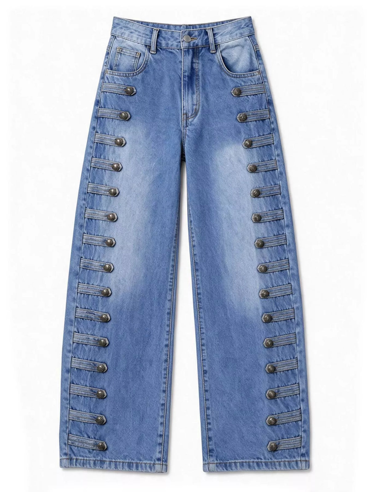 Decorative Button Wide Leg Jeans