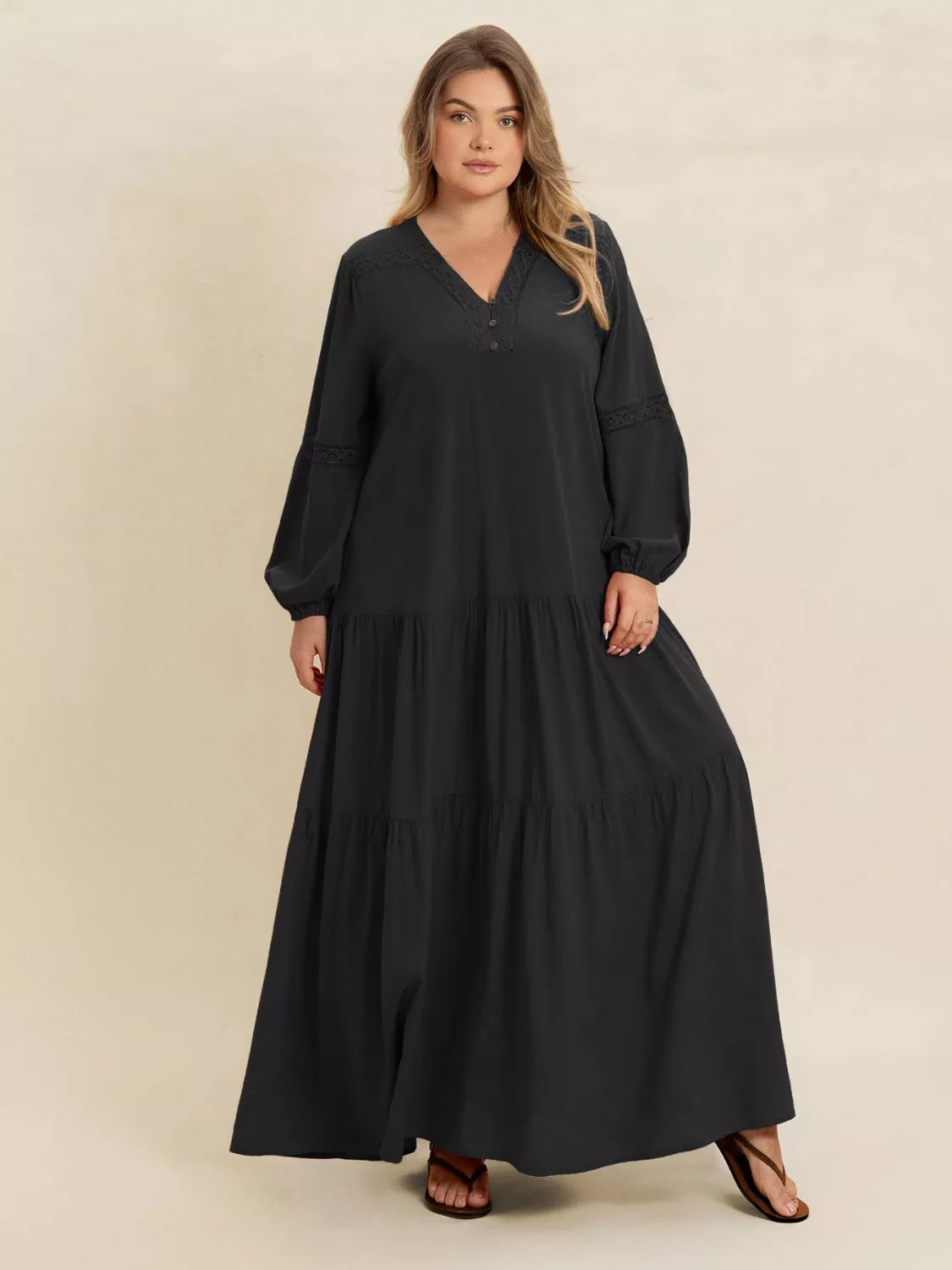 Bohemian Tiered Maxi Dress with Balloon Sleeves