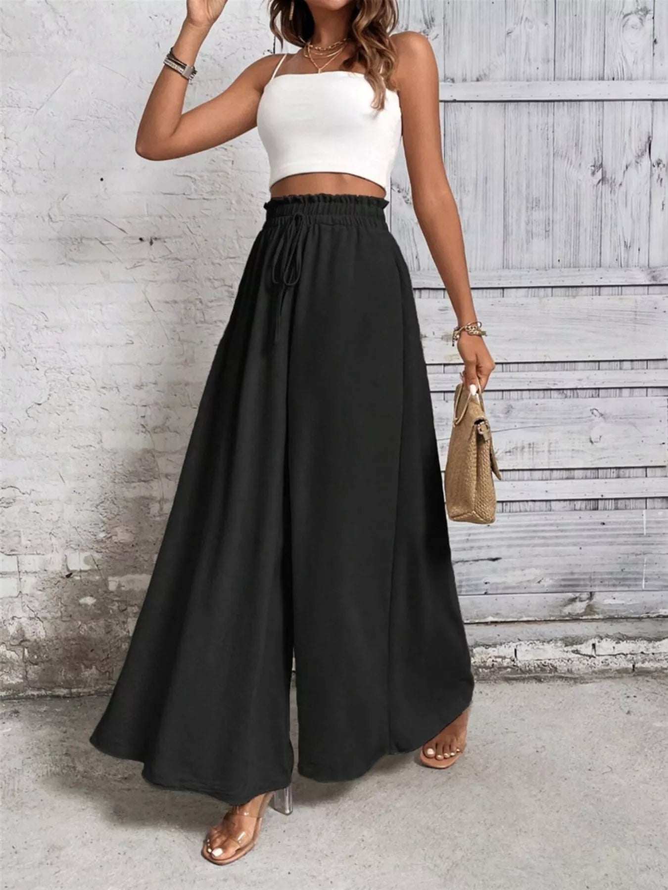 Wide Leg Drawstring Waist Pants