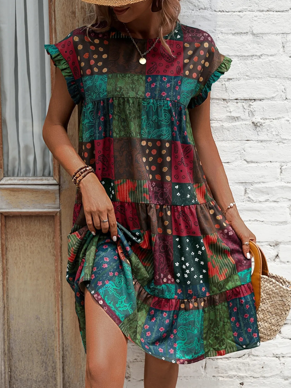 Burgundy Color Block Mini Dress