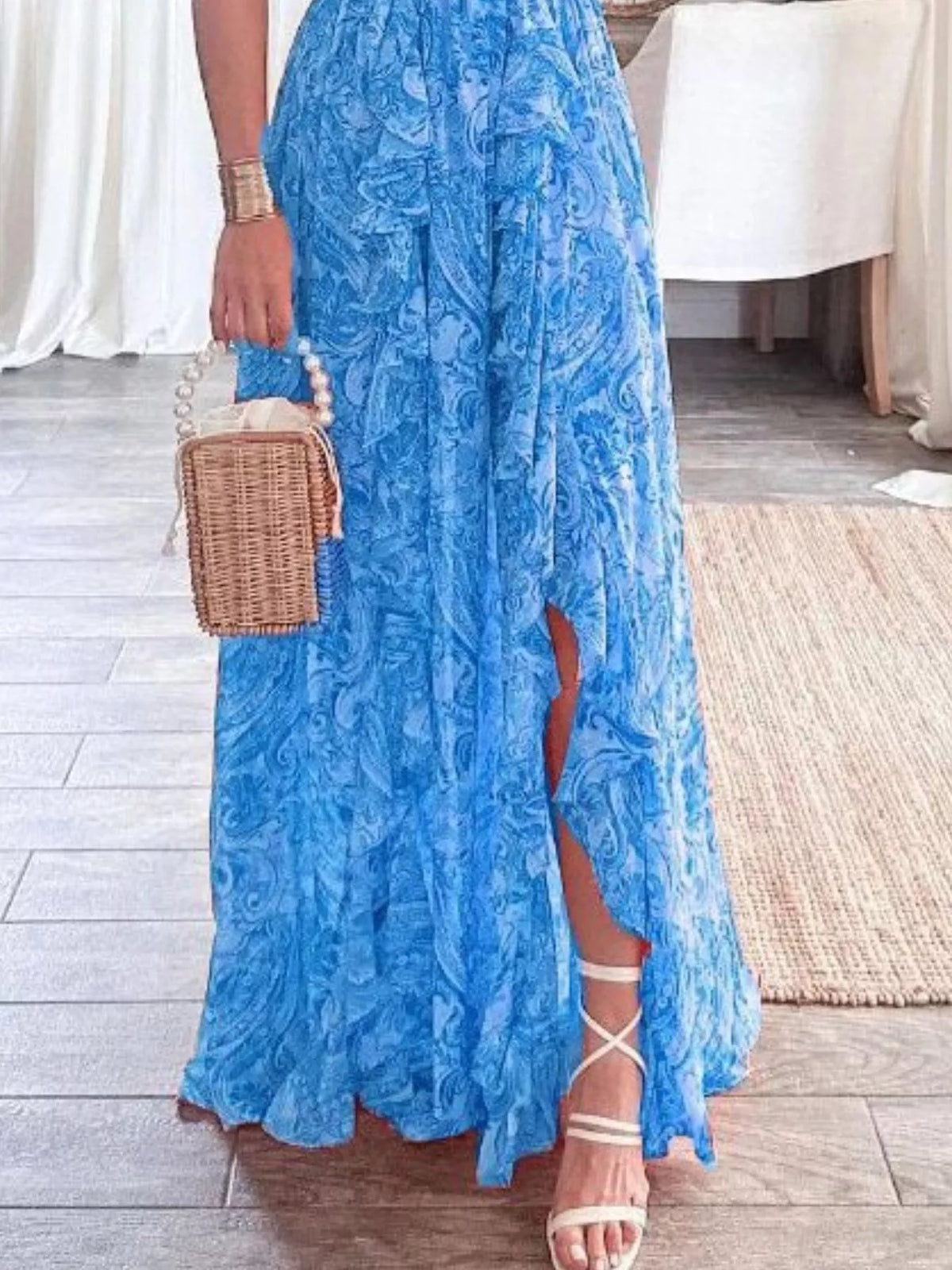 Ruffled Cutout V-Neck Maxi Dress