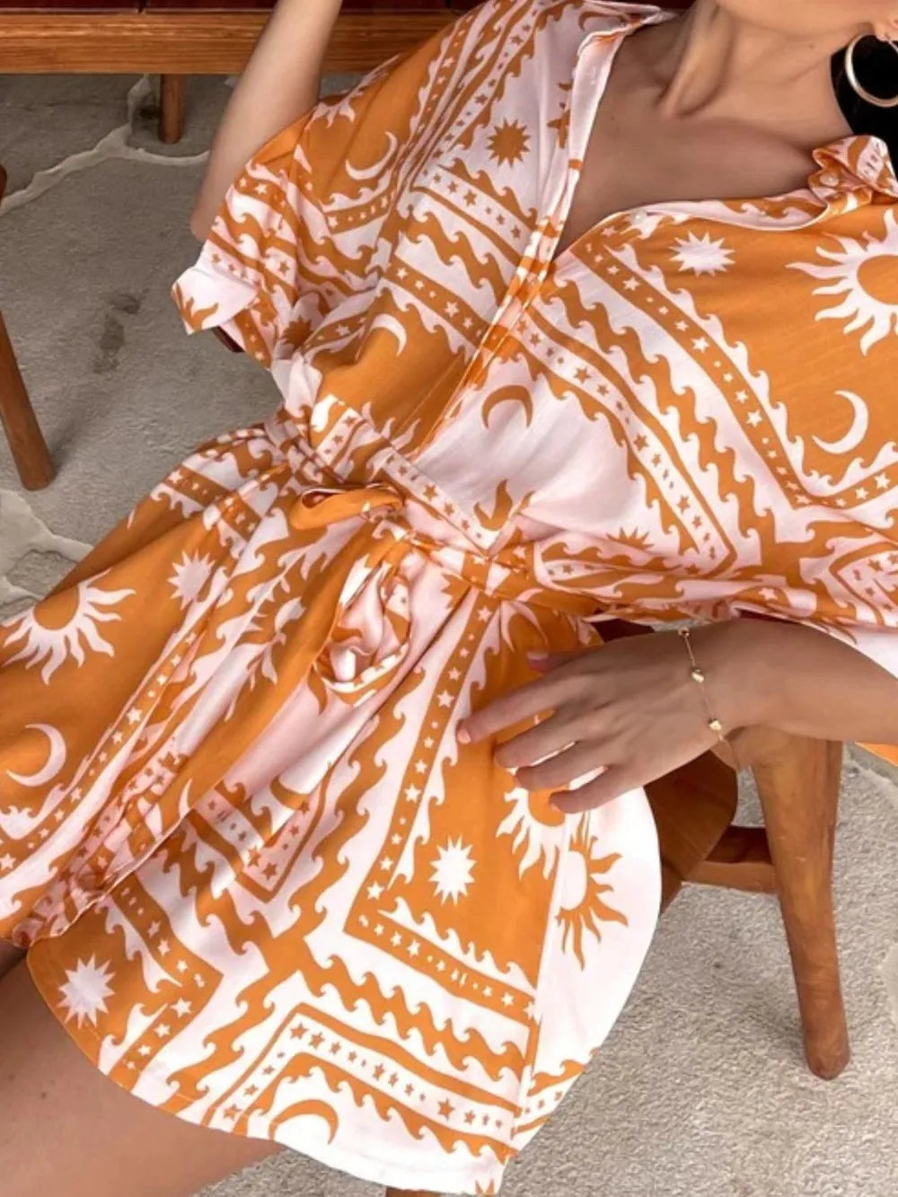 Tie-Waist Half Sleeve Romper