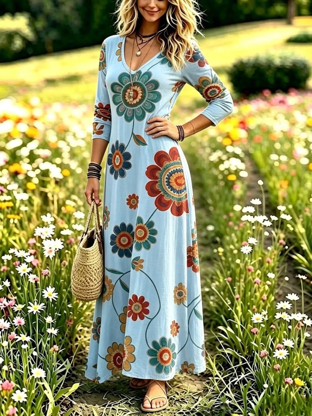 Floral Print Long Sleeve Maxi Dress