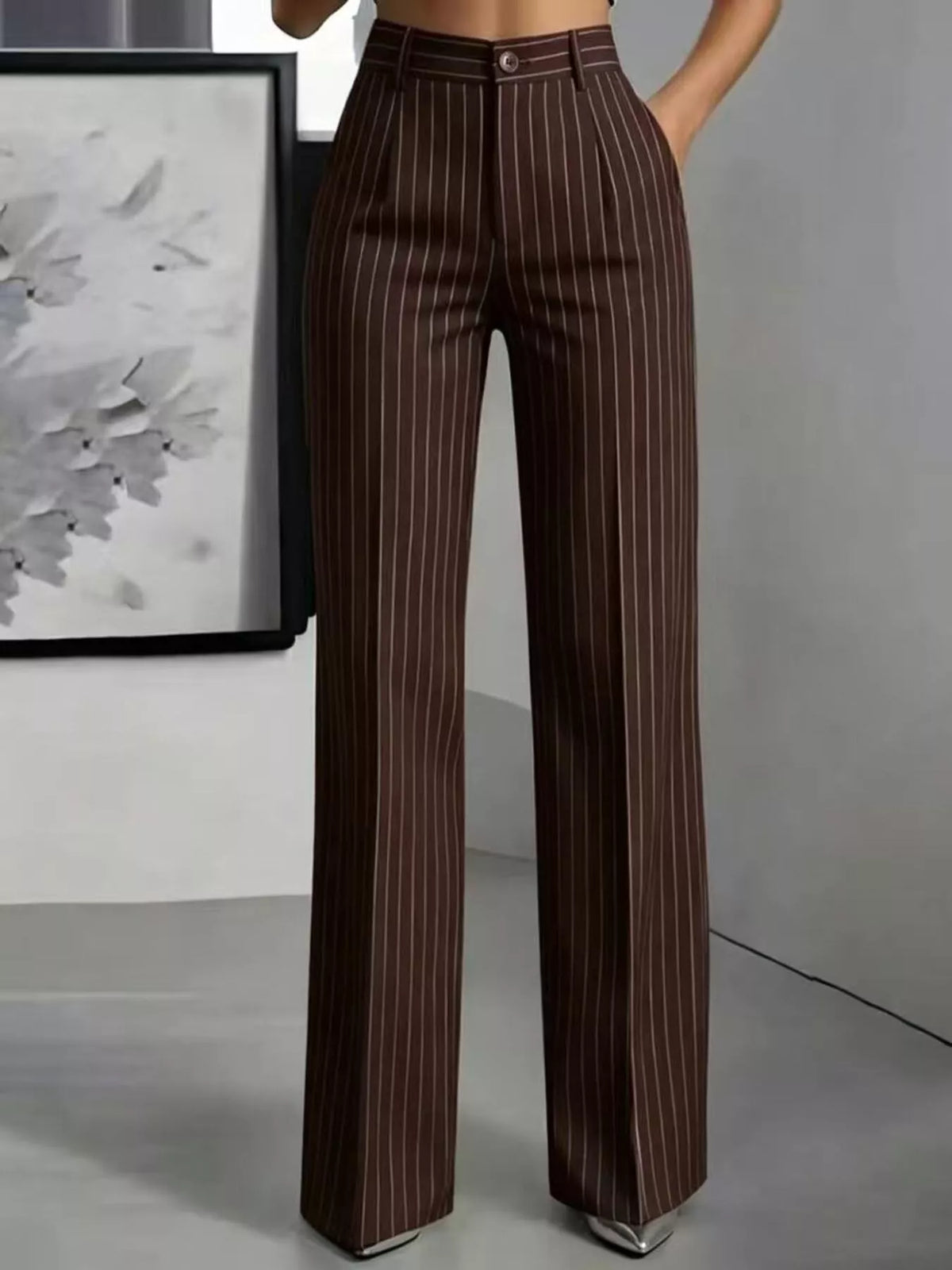 High-Waisted Striped Wide-Leg Pants