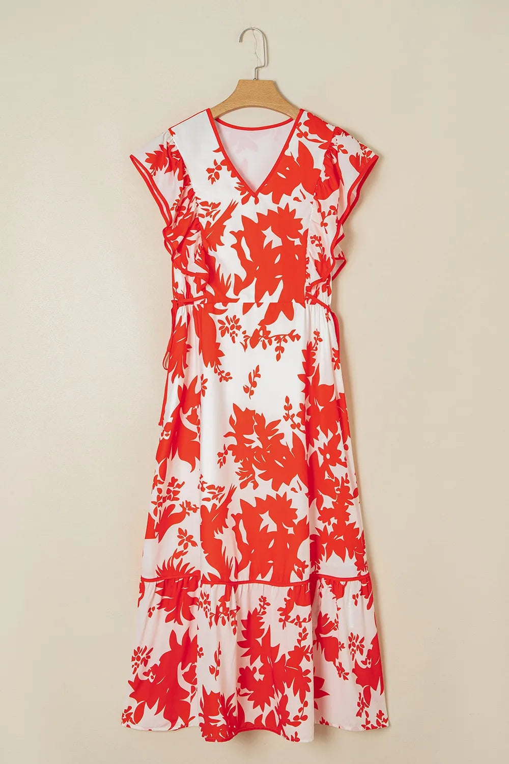 Floral V-Neck Midi Dress in Orange