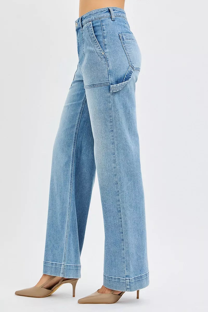 Risen High Rise Straight Leg Jeans in Medium Wash
