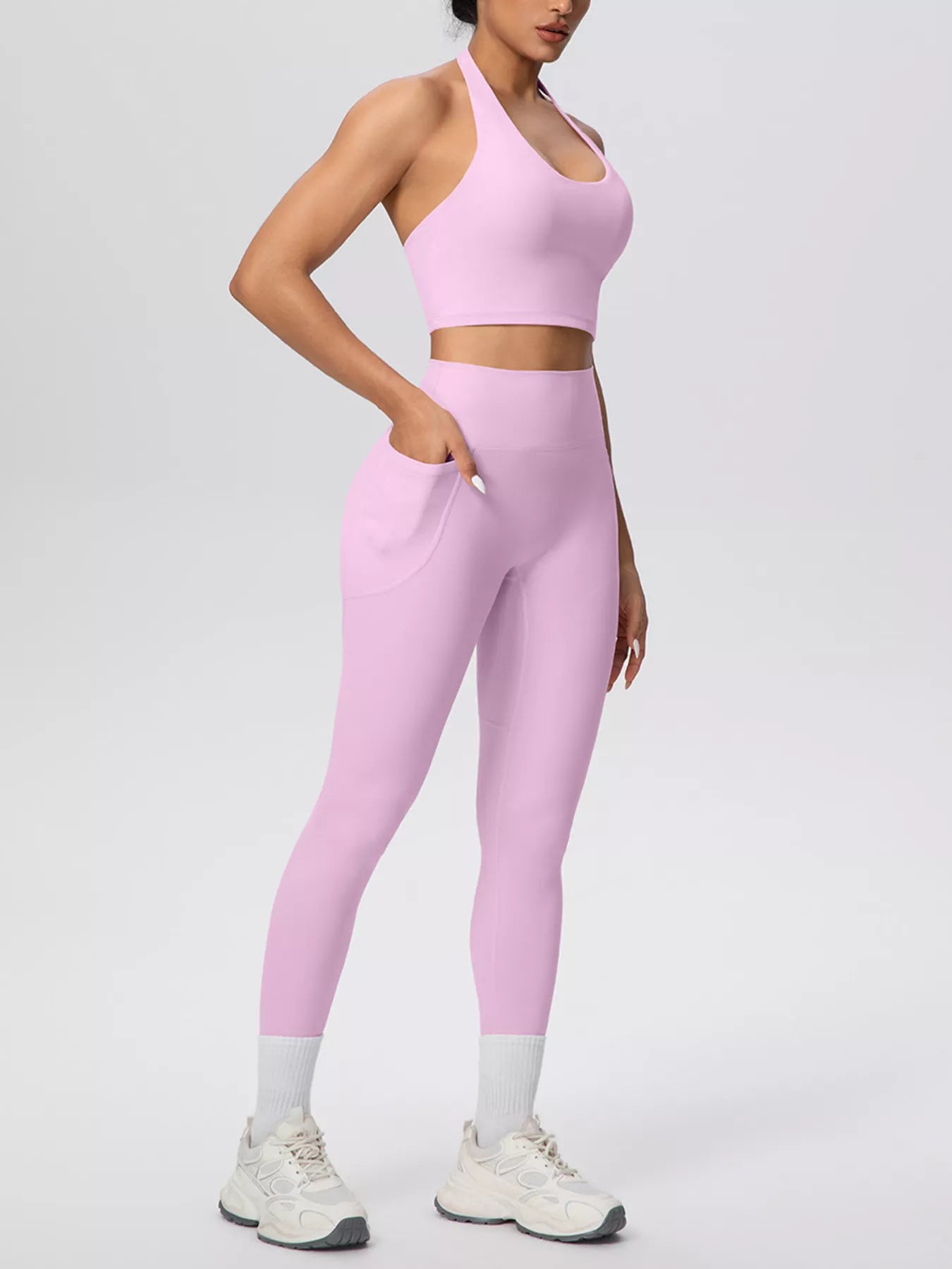 Halter Neck Crop Top and Leggings Active Set