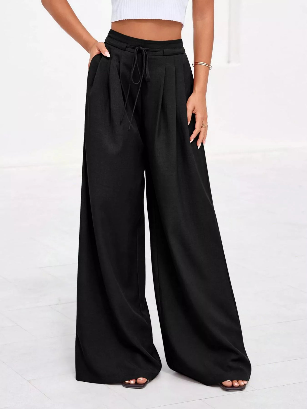 High-Waisted Pleated Wide-Leg Pants