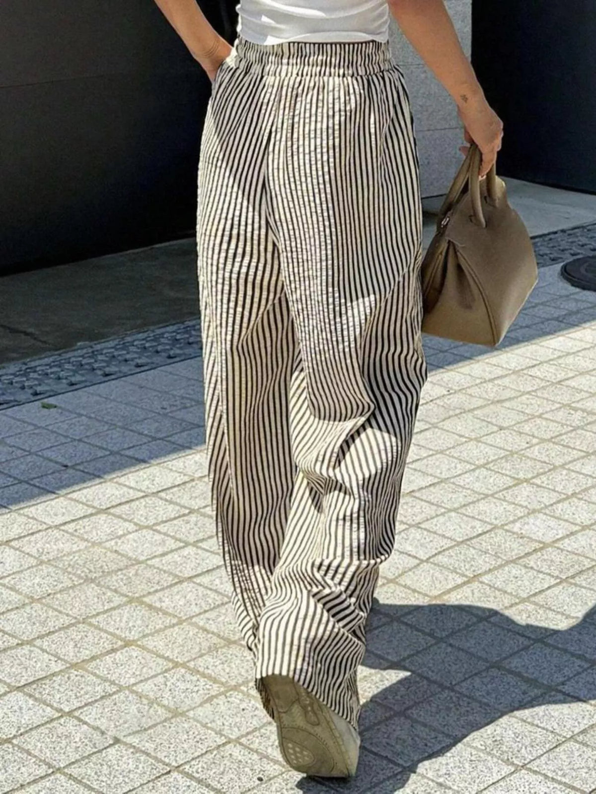 Striped Drawstring Wide Leg Pants