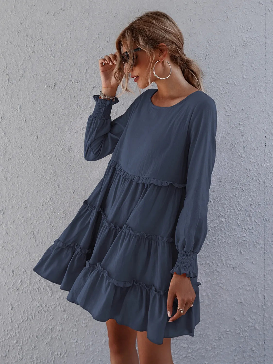 Frill Tiered Long-Sleeve Mini Dress