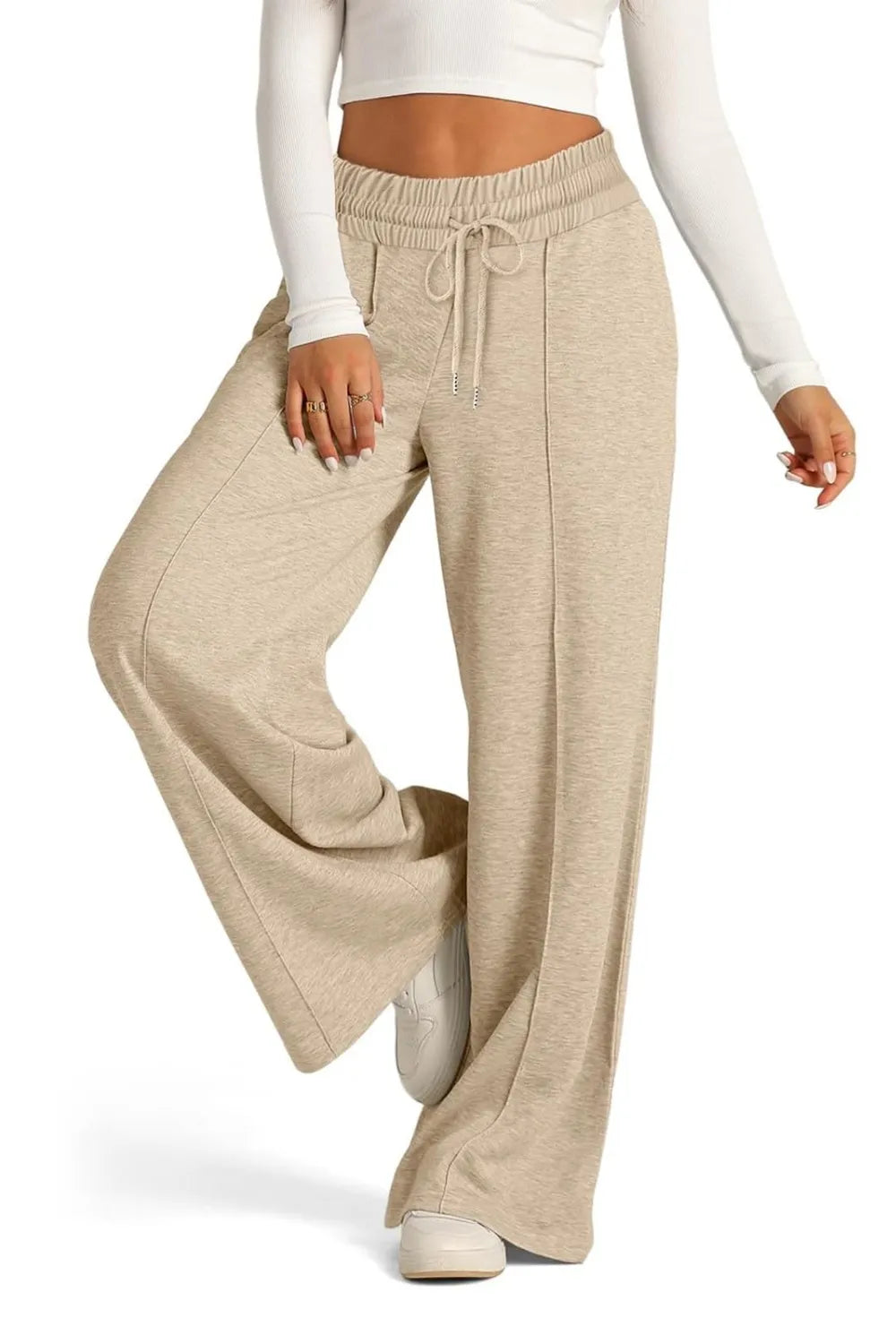 Drawstring Wide Leg Pants with Pockets