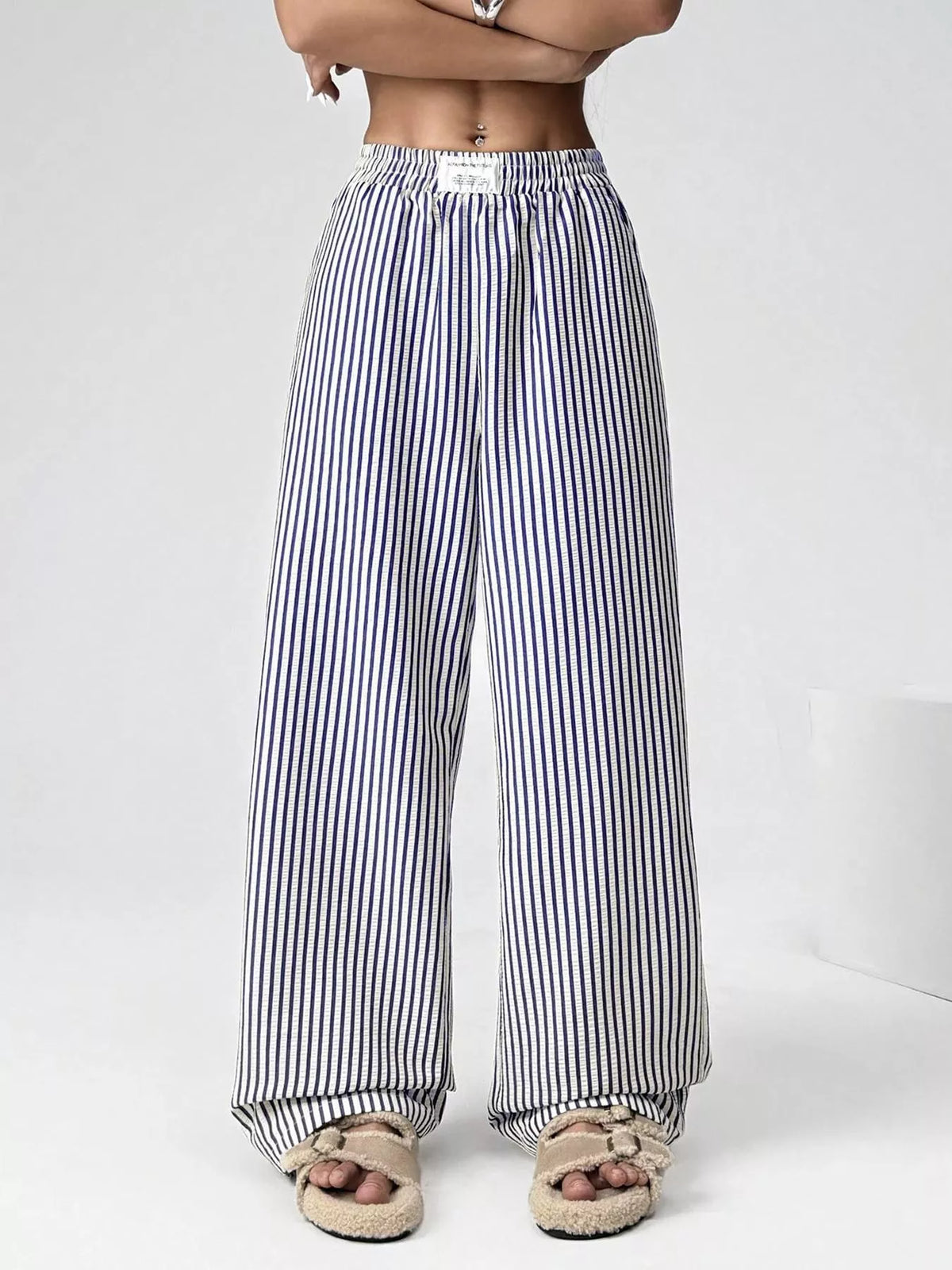 Striped High-Waisted Wide-Leg Pants