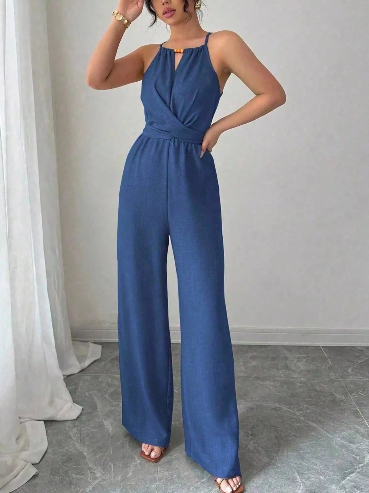 Sleeveless Tie Waist Wide-Leg Jumpsuit